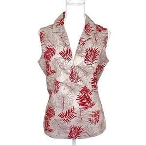 Marla Kim Sleeveless Linen Cotton Blend Wrap Fern Palm Print Top